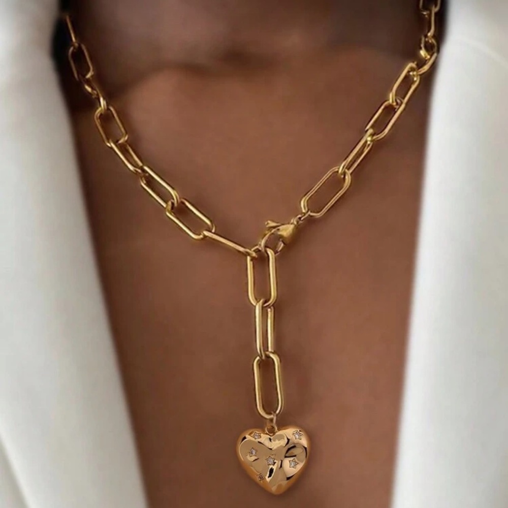 Bohemian Gold Tone Dangle Heart Necklace